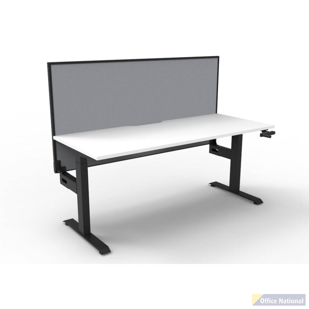 RAPIDLINE BOOST CRANK SINGLE SIDED WORKSTATION WITH SCREEN 1500 X 750 X 705MM NATURAL WHITE TOP AND BLACK SATIN FRAME