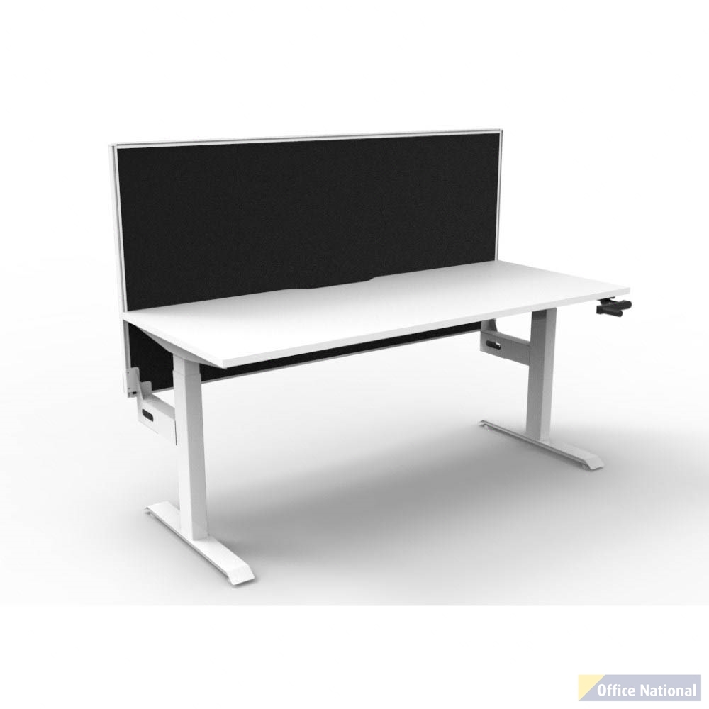 RAPIDLINE BOOST CRANK SINGLE SIDED WORKSTATION WITH SCREEN 1500 X 750 X 705MM NATURAL WHITE TOP AND WHITE SATIN FRAME