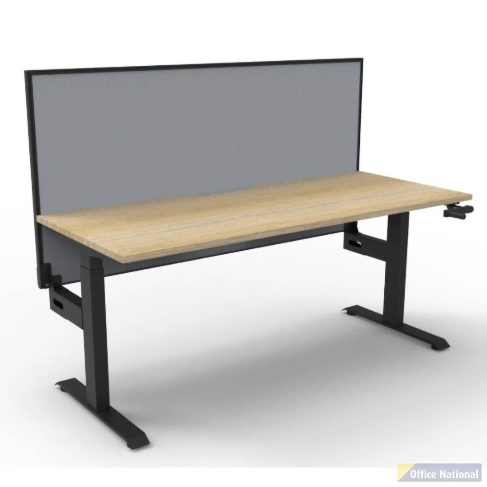 RAPIDLINE BOOST CRANK SINGLE SIDED WORKSTATION WITH SCREEN 1800 X 750 X 705MM NATURAL OAK TOP AND BLACK SATIN FRAME