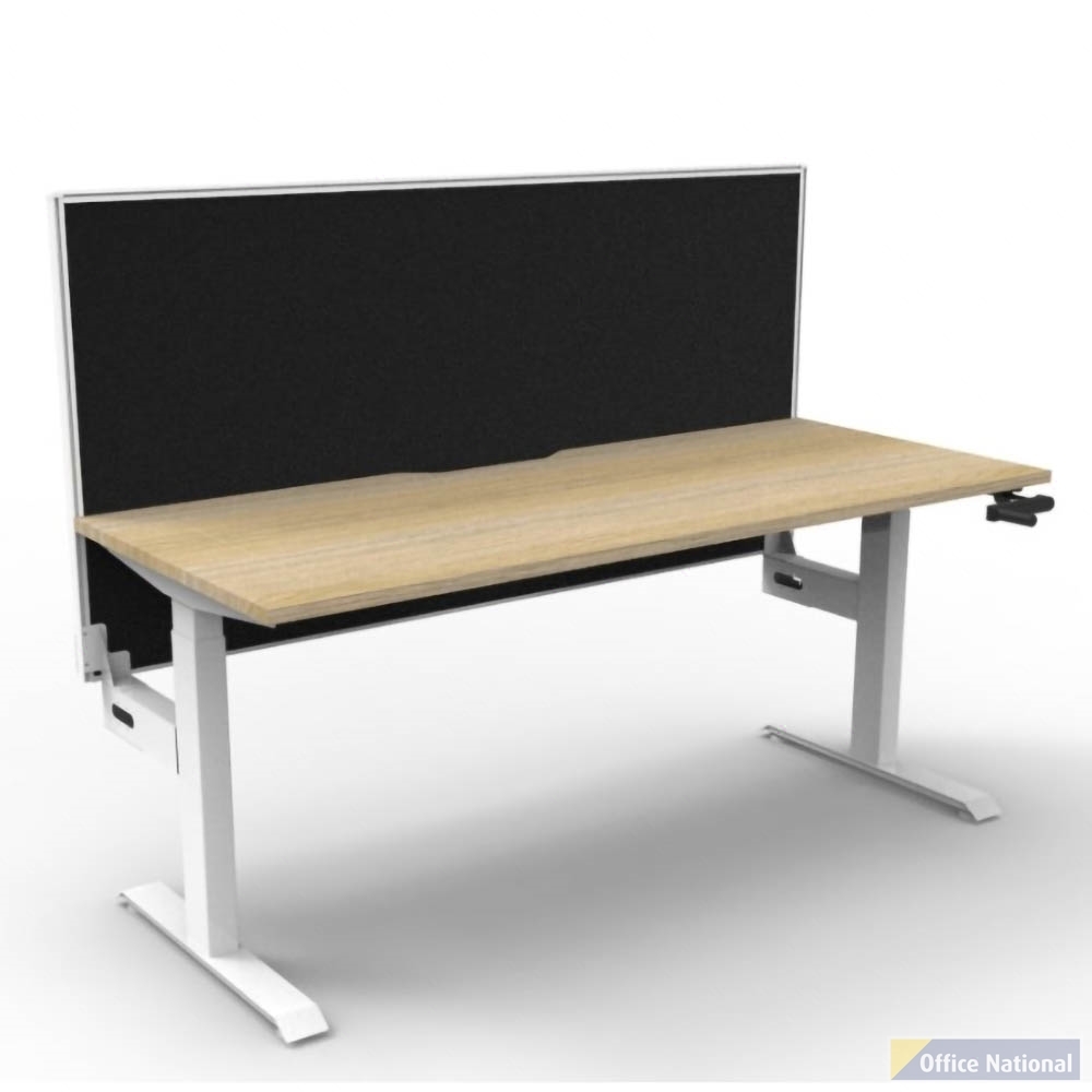 RAPIDLINE BOOST CRANK SINGLE SIDED WORKSTATION WITH SCREEN 1800 X 750 X 705MM NATURAL OAK TOP AND WHITE SATIN FRAME