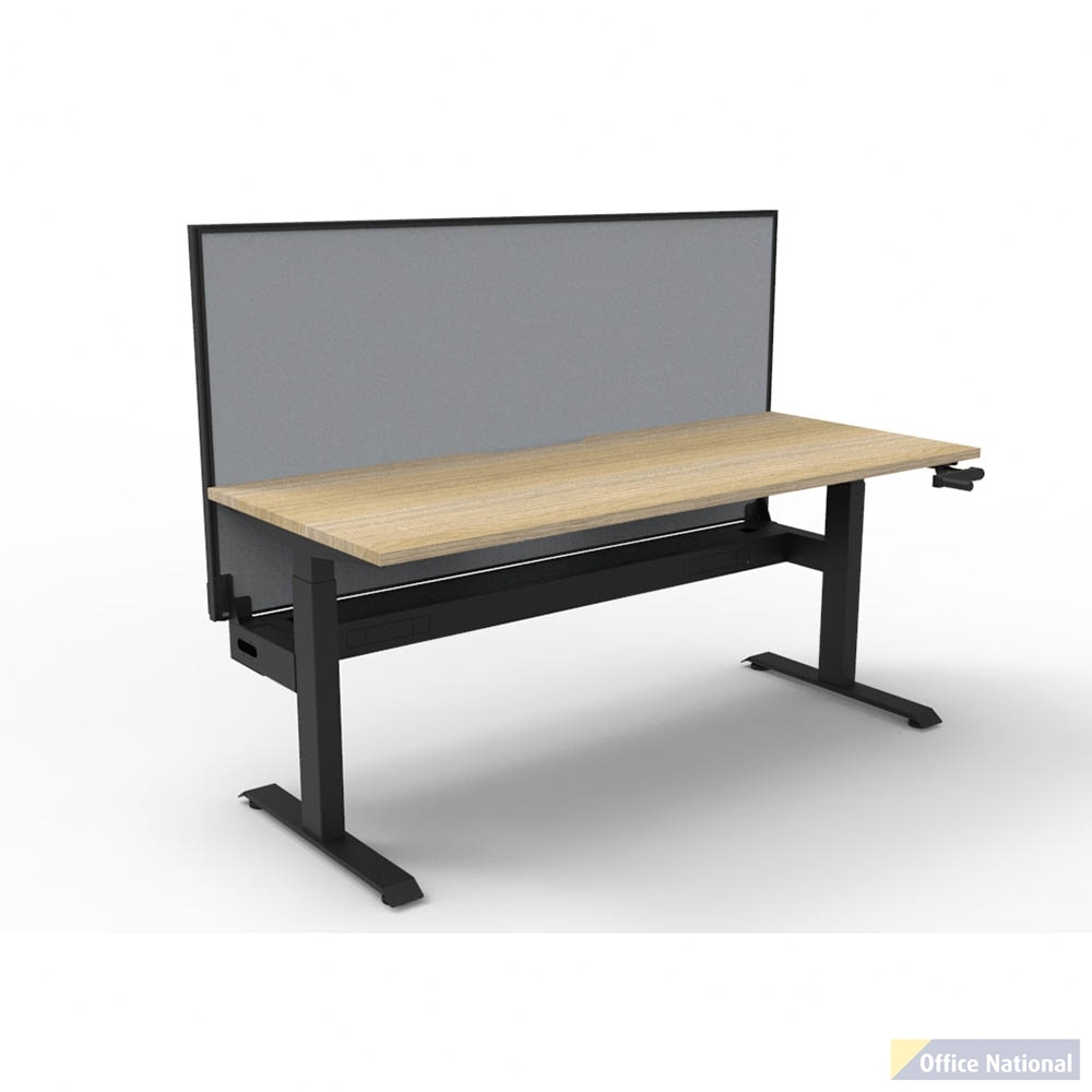 RAPIDLINE BOOST CRANK SINGLE SIDED WORKSTATION WITH CABLE TRAY AND SCREEN 1200 X 750 X 705MM NATURAL OAK TOP AND BLACK SATIN FRAME