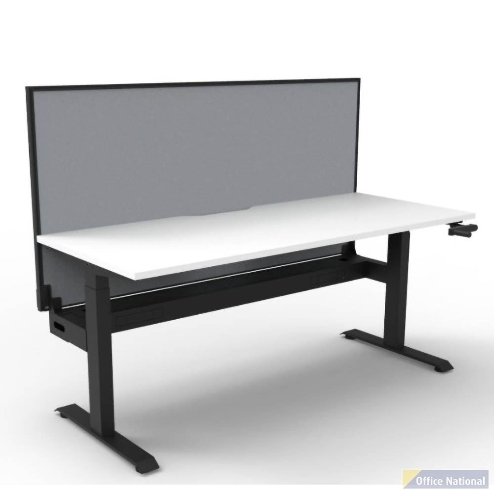 RAPIDLINE BOOST CRANK SINGLE SIDED WORKSTATION WITH CABLE TRAY AND SCREEN 1200 X 750 X 705MM NATURAL WHITE TOP AND BLACK SATIN FRAME