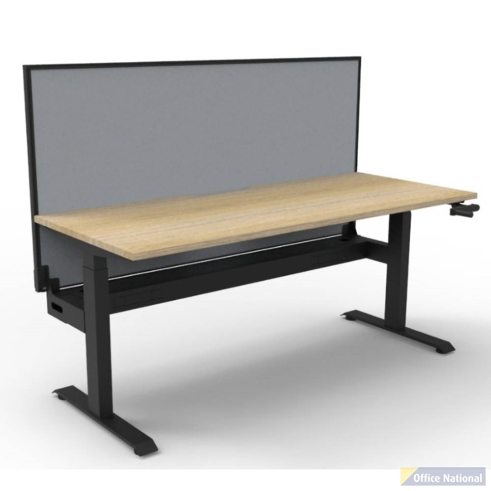 RAPIDLINE BOOST CRANK SINGLE SIDED WORKSTATION WITH CABLE TRAY AND SCREEN 1500 X 750 X 705MM NATURAL OAK TOP AND BLACK SATIN FRAME