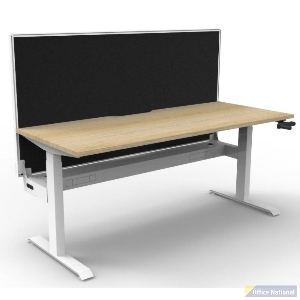 RAPIDLINE BOOST CRANK SINGLE SIDED WORKSTATION WITH CABLE TRAY AND SCREEN 1500 X 750 X 705MM NATURAL OAK TOP AND WHITE SATIN FRAME