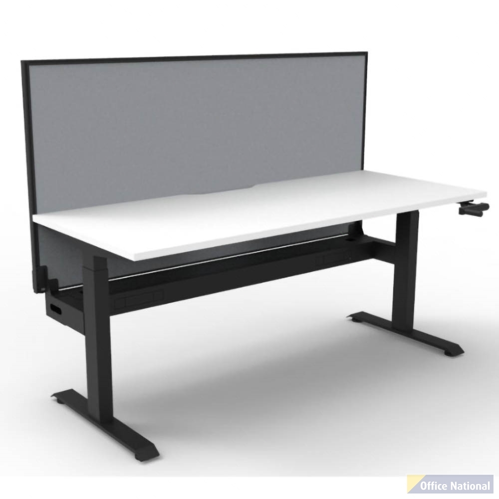 RAPIDLINE BOOST CRANK SINGLE SIDED WORKSTATION WITH CABLE TRAY AND SCREEN 1500 X 750 X 705MM NATURAL WHITE TOP AND BLACK SATIN FRAME