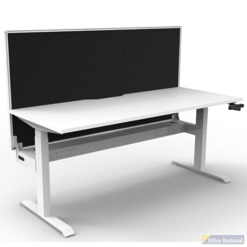 RAPIDLINE BOOST CRANK SINGLE SIDED WORKSTATION WITH CABLE TRAY AND SCREEN 1500 X 750 X 705MM NATURAL WHITE TOP AND WHITE SATIN FRAME