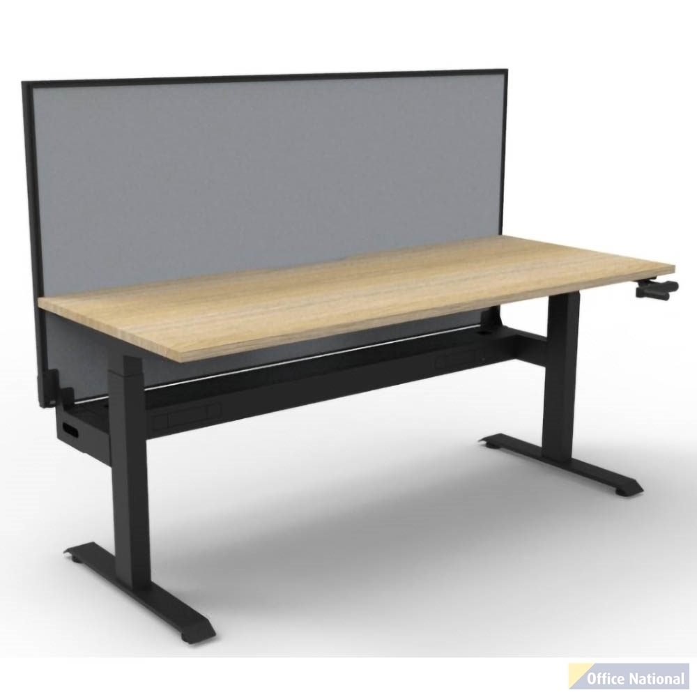 RAPIDLINE BOOST CRANK SINGLE SIDED WORKSTATION WITH CABLE TRAY AND SCREEN 1800 X 750 X 705MM NATURAL OAK TOP AND BLACK SATIN FRAME