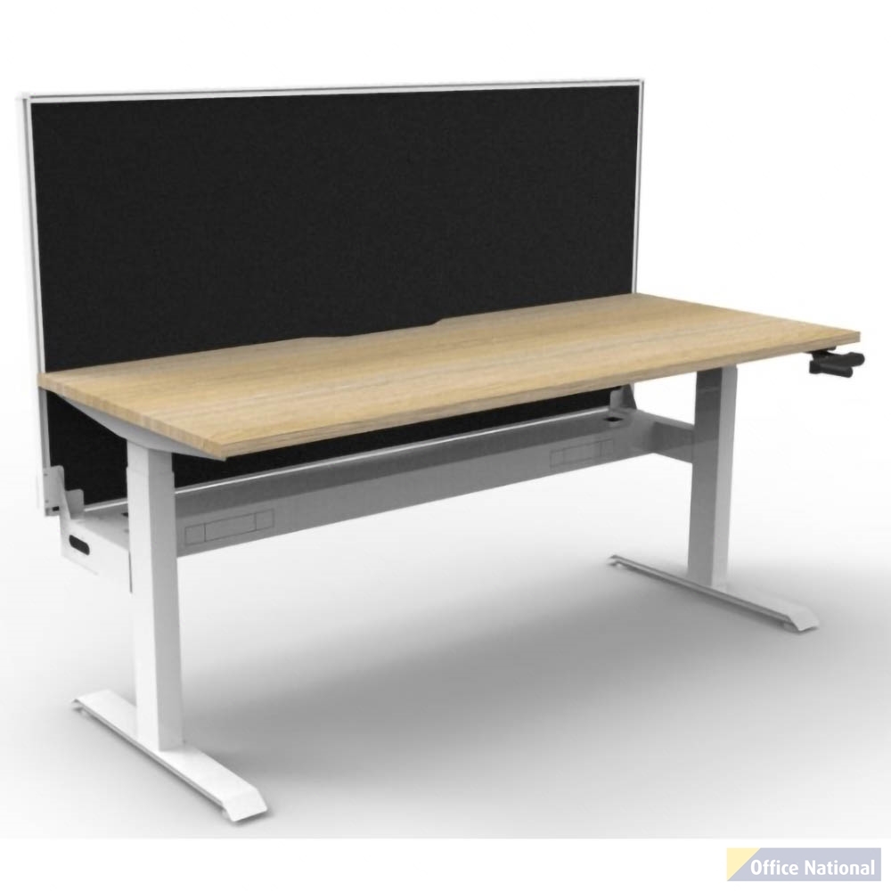 RAPIDLINE BOOST CRANK SINGLE SIDED WORKSTATION WITH CABLE TRAY AND SCREEN 1800 X 750 X 705MM NATURAL OAK TOP AND WHITE SATIN FRAME