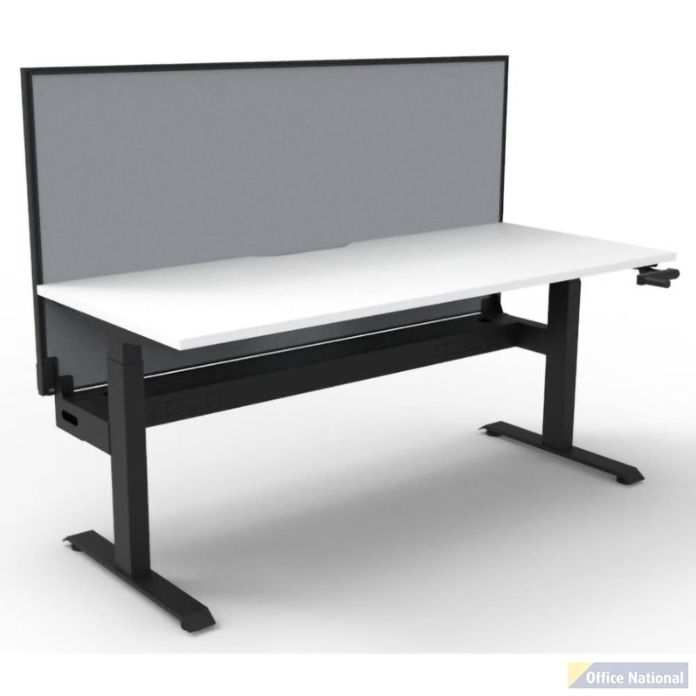 RAPIDLINE BOOST CRANK SINGLE SIDED WORKSTATION WITH CABLE TRAY AND SCREEN 1800 X 750 X 705MM NATURAL WHITE TOP AND BLACK SATIN FRAME