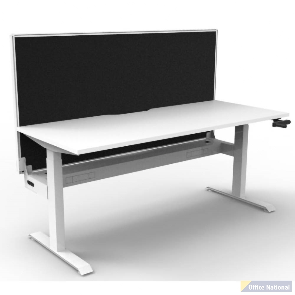 RAPIDLINE BOOST CRANK SINGLE SIDED WORKSTATION WITH CABLE TRAY AND SCREEN 1800 X 750 X 705MM NATURAL WHITE TOP AND WHITE SATIN FRAME
