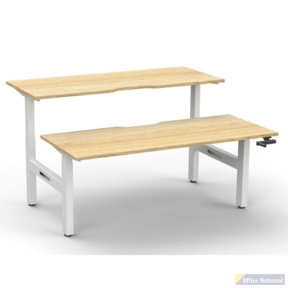 RAPIDLINE BOOST CRANK BACK TO BACK WORKSTATION 1200 X 1500 X 705MM NATURAL OAK TOP AND WHITE SATIN FRAME