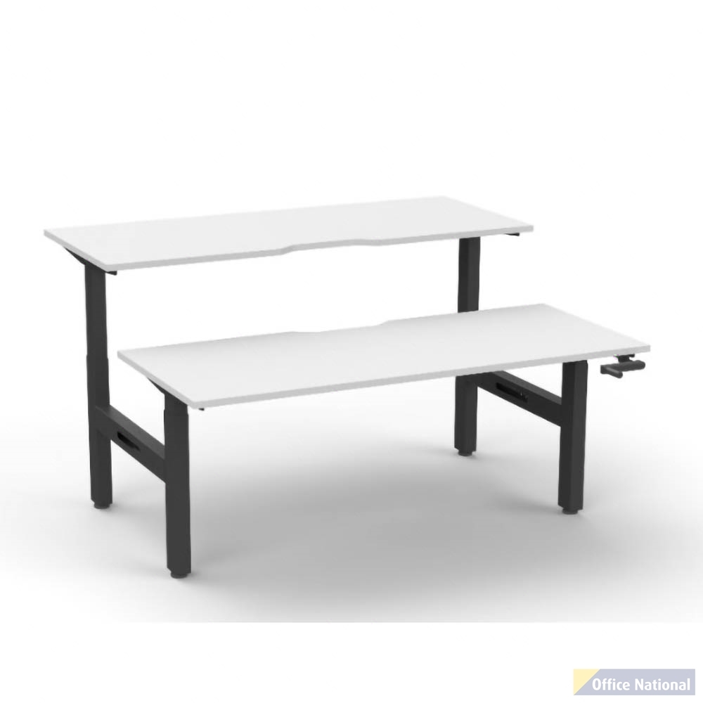 RAPIDLINE BOOST CRANK BACK TO BACK WORKSTATION 1200 X 1500 X 705MM NATURAL WHITE TOP AND BLACK SATIN FRAME