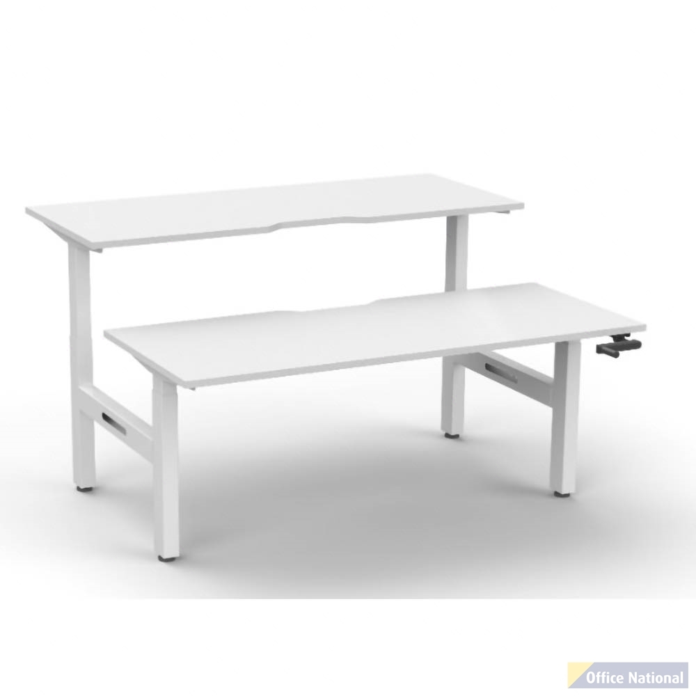 RAPIDLINE BOOST CRANK BACK TO BACK WORKSTATION 1200 X 1500 X 705MM NATURAL WHITE TOP AND WHITE SATIN FRAME