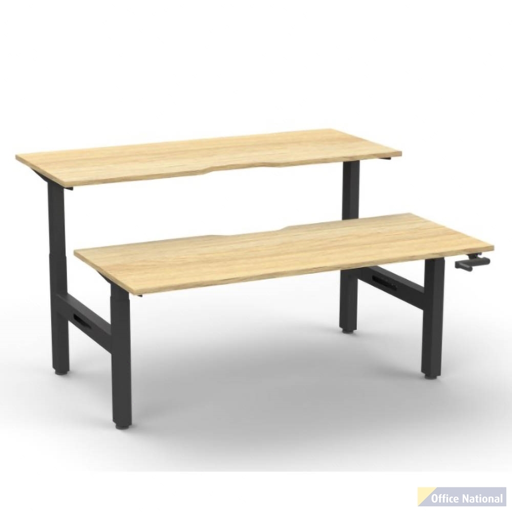 RAPIDLINE BOOST CRANK BACK TO BACK WORKSTATION 1500 X 1500 X 705MM NATURAL OAK TOP AND BLACK SATIN FRAME