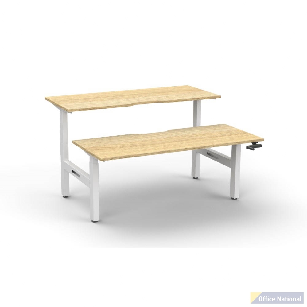 RAPIDLINE BOOST CRANK BACK TO BACK WORKSTATION 1500 X 1500 X 705MM NATURAL OAK TOP AND WHITE SATIN FRAME