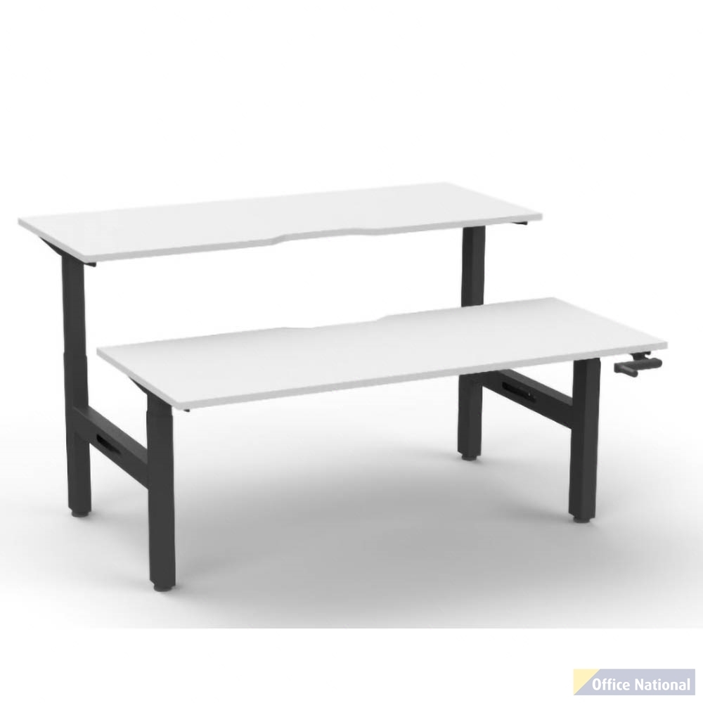 RAPIDLINE BOOST CRANK BACK TO BACK WORKSTATION 1500 X 1500 X 705MM NATURAL WHITE TOP AND BLACK SATIN FRAME