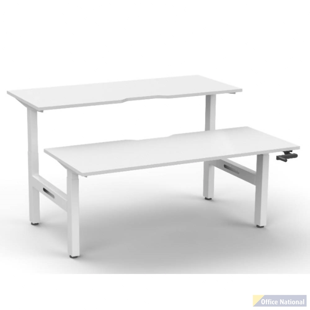 RAPIDLINE BOOST CRANK BACK TO BACK WORKSTATION 1500 X 1500 X 705MM NATURAL WHITE TOP AND WHITE SATIN FRAME