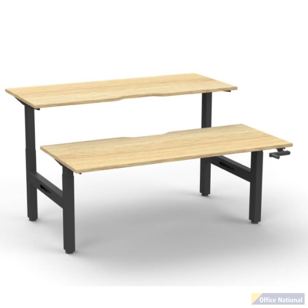 RAPIDLINE BOOST CRANK BACK TO BACK WORKSTATION 1800 X 1500 X 705MM NATURAL OAK TOP AND BLACK SATIN FRAME