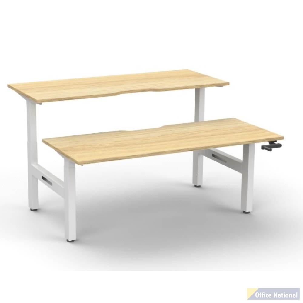 RAPIDLINE BOOST CRANK BACK TO BACK WORKSTATION 1800 X 1500 X 705MM NATURAL OAK TOP AND WHITE SATIN FRAME