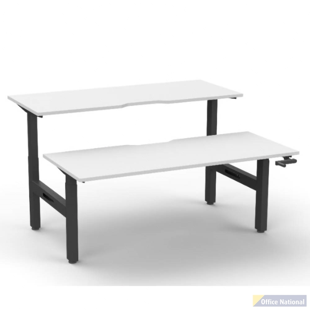 RAPIDLINE BOOST CRANK BACK TO BACK WORKSTATION 1800 X 1500 X 705MM NATURAL WHITE TOP AND BLACK SATIN FRAME