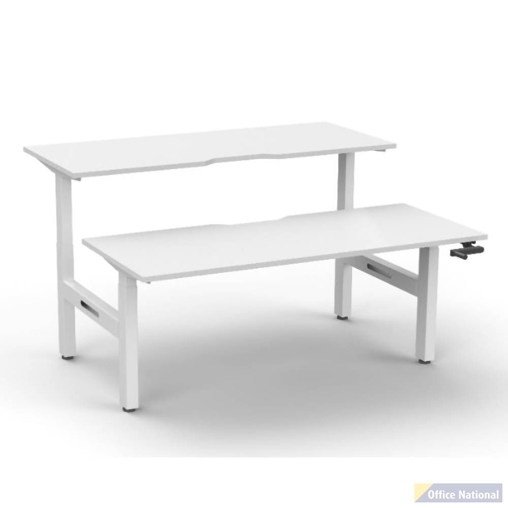 RAPIDLINE BOOST CRANK BACK TO BACK WORKSTATION 1800 X 1500 X 705MM NATURAL WHITE TOP AND WHITE SATIN FRAME