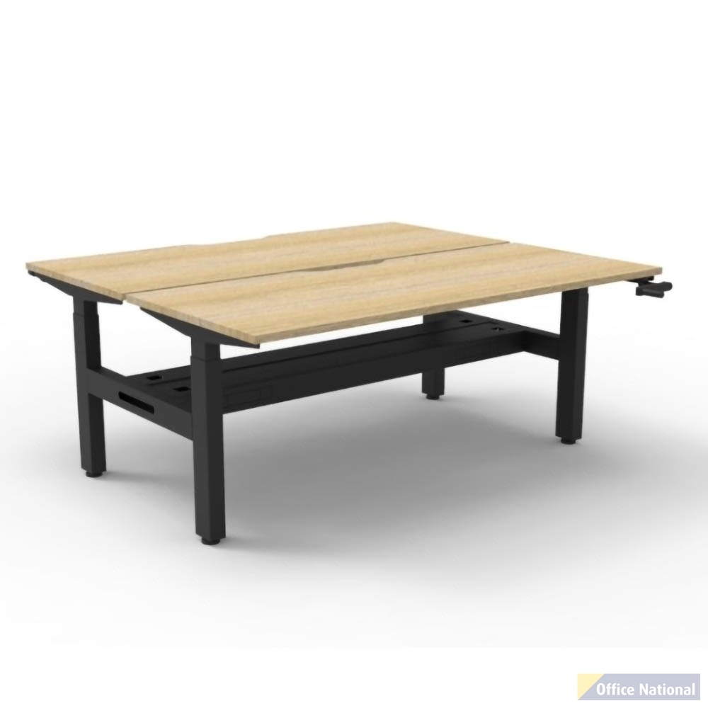 RAPIDLINE BOOST CRANK BACK TO BACK WORKSTATION WITH CABLE TRAY 1200 X 1500 X 705MM NATURAL OAK TOP AND BLACK SATIN FRAME
