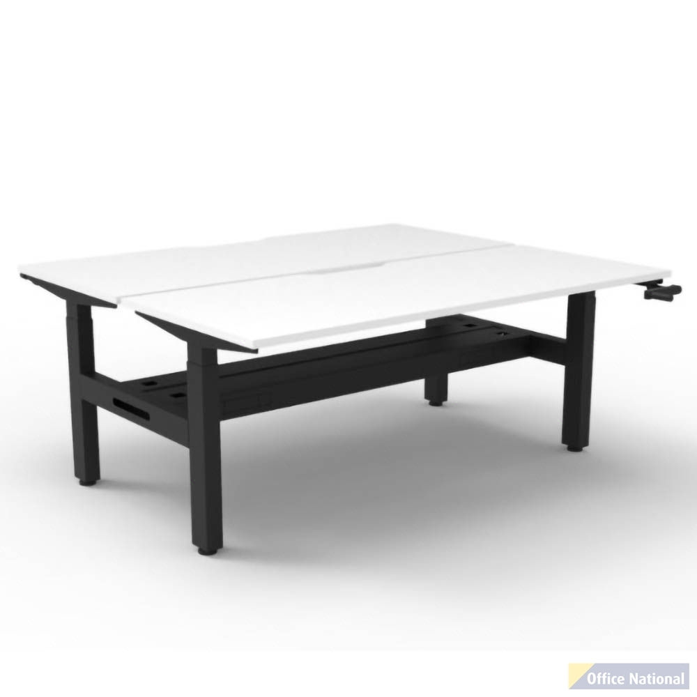 RAPIDLINE BOOST CRANK BACK TO BACK WORKSTATION WITH CABLE TRAY 1200 X 1500 X 705MM NATURAL WHITE TOP AND BLACK SATIN FRAME