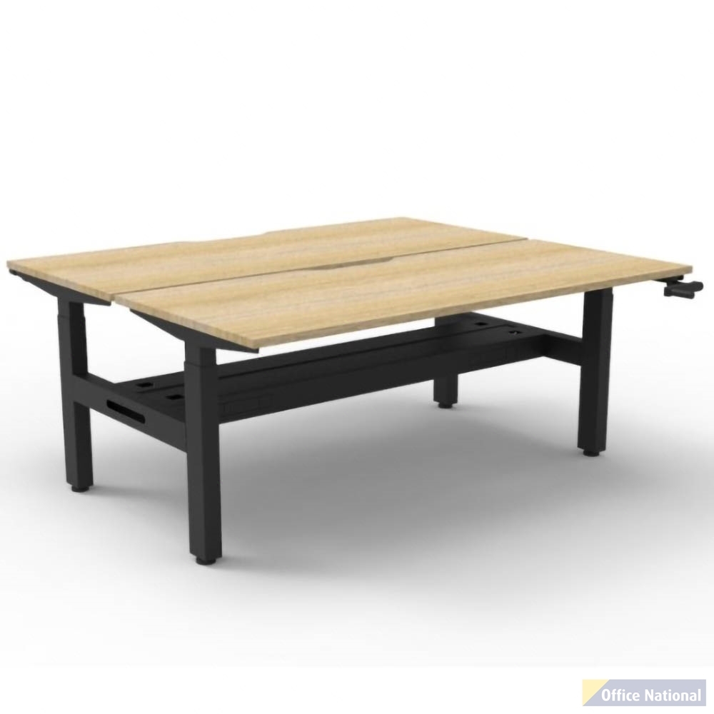 RAPIDLINE BOOST CRANK BACK TO BACK WORKSTATION WITH CABLE TRAY 1800 X 1500 X 705MM NATURAL OAK TOP AND BLACK SATIN FRAME