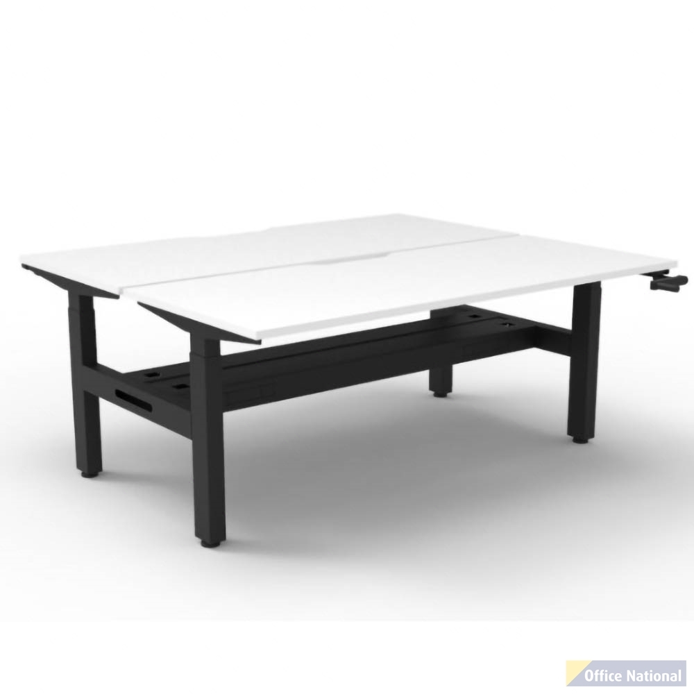 RAPIDLINE BOOST CRANK BACK TO BACK WORKSTATION WITH CABLE TRAY 1800 X 1500 X 705MM NATURAL WHITE TOP AND BLACK SATIN FRAME