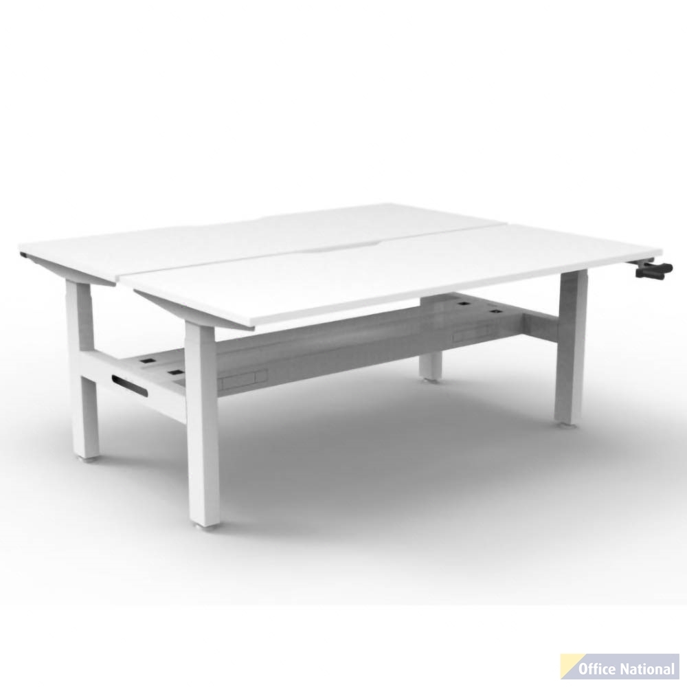 RAPIDLINE BOOST CRANK BACK TO BACK WORKSTATION WITH CABLE TRAY 1800 X 1500 X 705MM NATURAL WHITE TOP AND WHITE SATIN FRAME