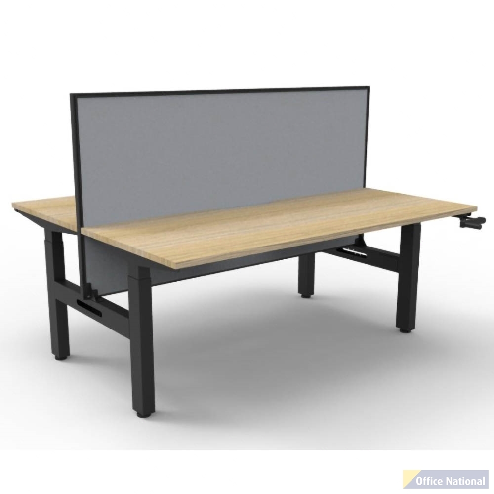 RAPIDLINE BOOST CRANK BACK TO BACK WORKSTATION WITH SCREEN 1200 X 1500 X 705MM NATURAL OAK TOP AND BLACK SATIN FRAME