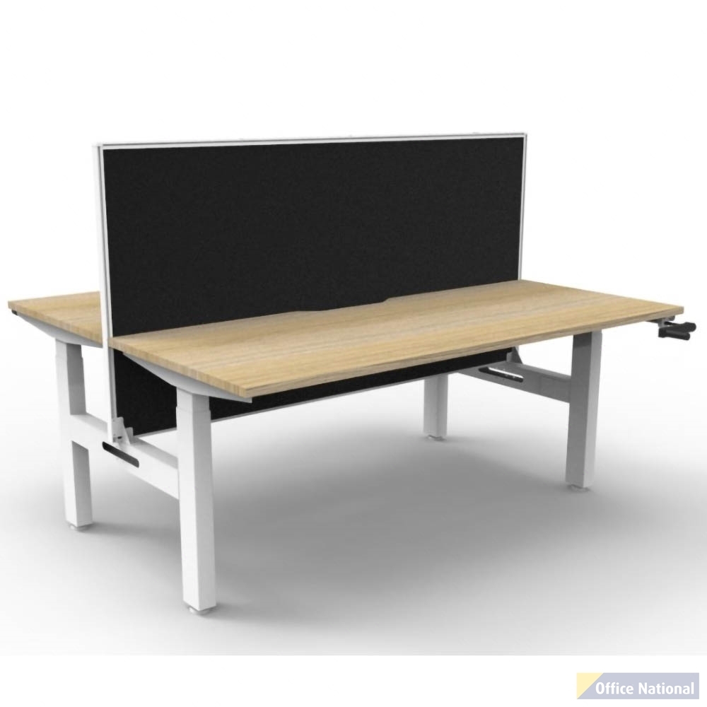 RAPIDLINE BOOST CRANK BACK TO BACK WORKSTATION WITH SCREEN 1200 X 1500 X 705MM NATURAL OAK TOP AND WHITE SATIN FRAME