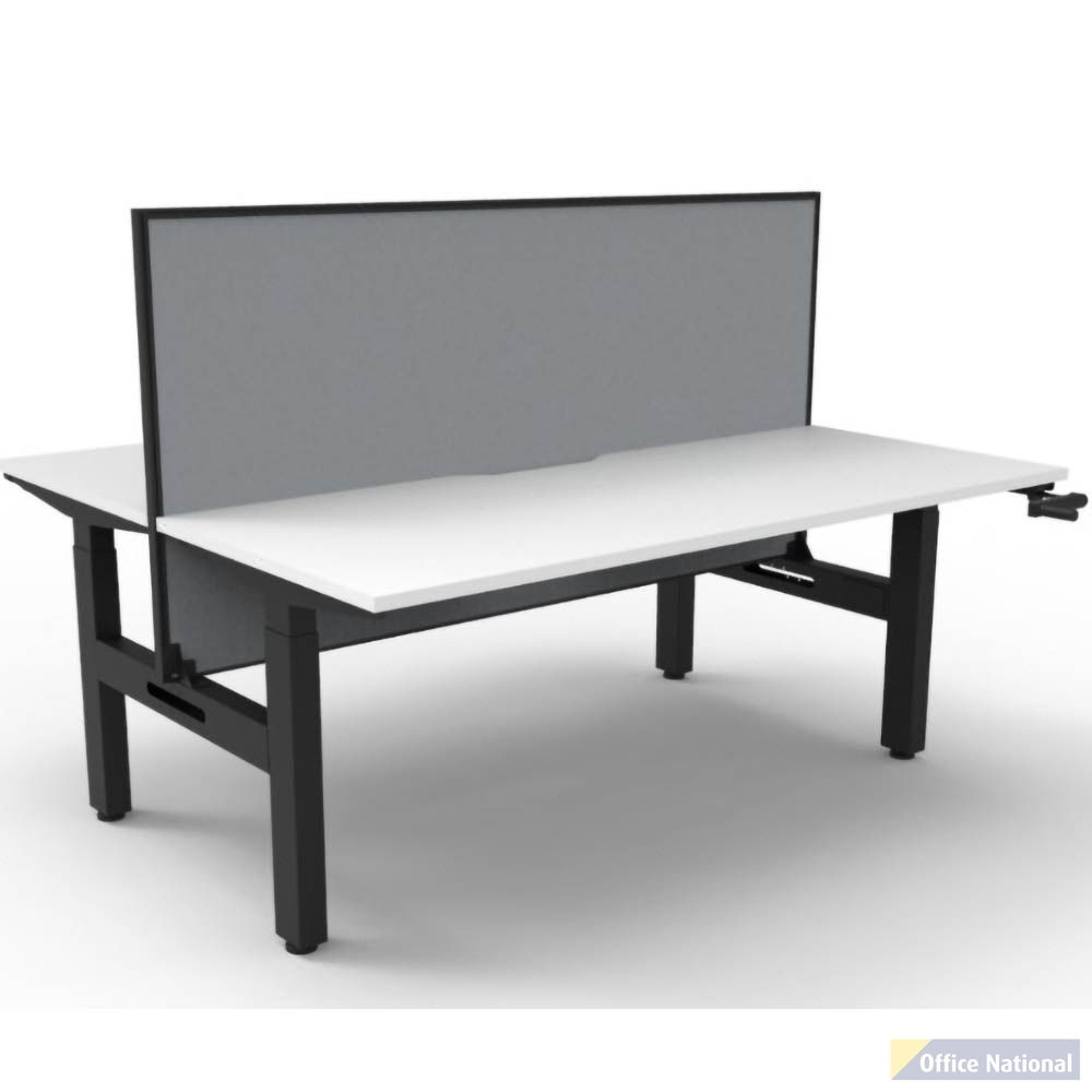 RAPIDLINE BOOST CRANK BACK TO BACK WORKSTATION WITH SCREEN 1200 X 1500 X 705MM NATURAL WHITE TOP AND BLACK SATIN FRAME