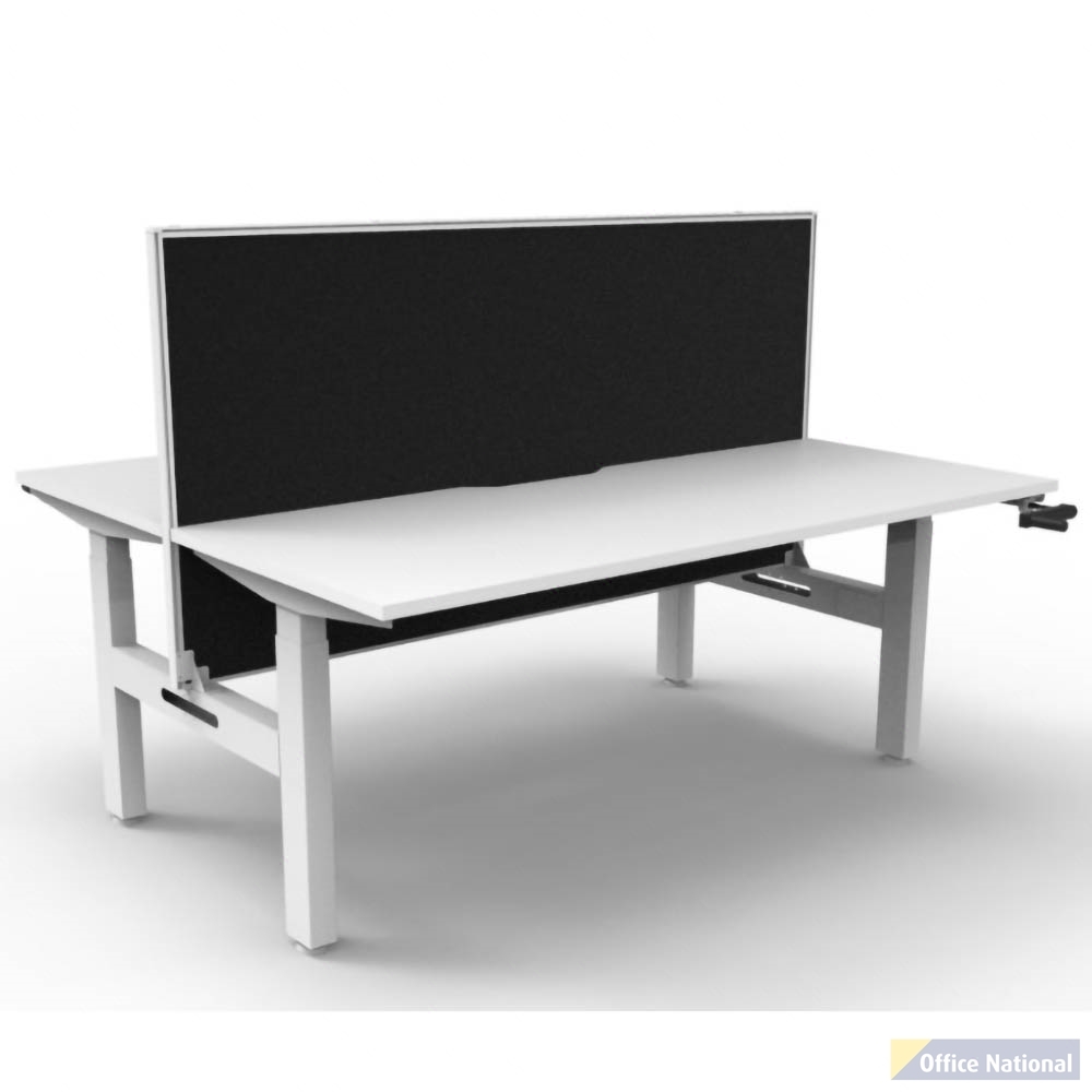 RAPIDLINE BOOST CRANK BACK TO BACK WORKSTATION WITH SCREEN 1200 X 1500 X 705MM NATURAL WHITE TOP AND WHITE SATIN FRAME