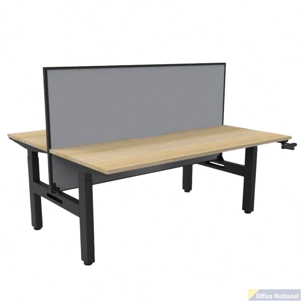 RAPIDLINE BOOST CRANK BACK TO BACK WORKSTATION WITH SCREEN 1800 X 1500 X 705MM NATURAL OAK TOP AND BLACK SATIN FRAME