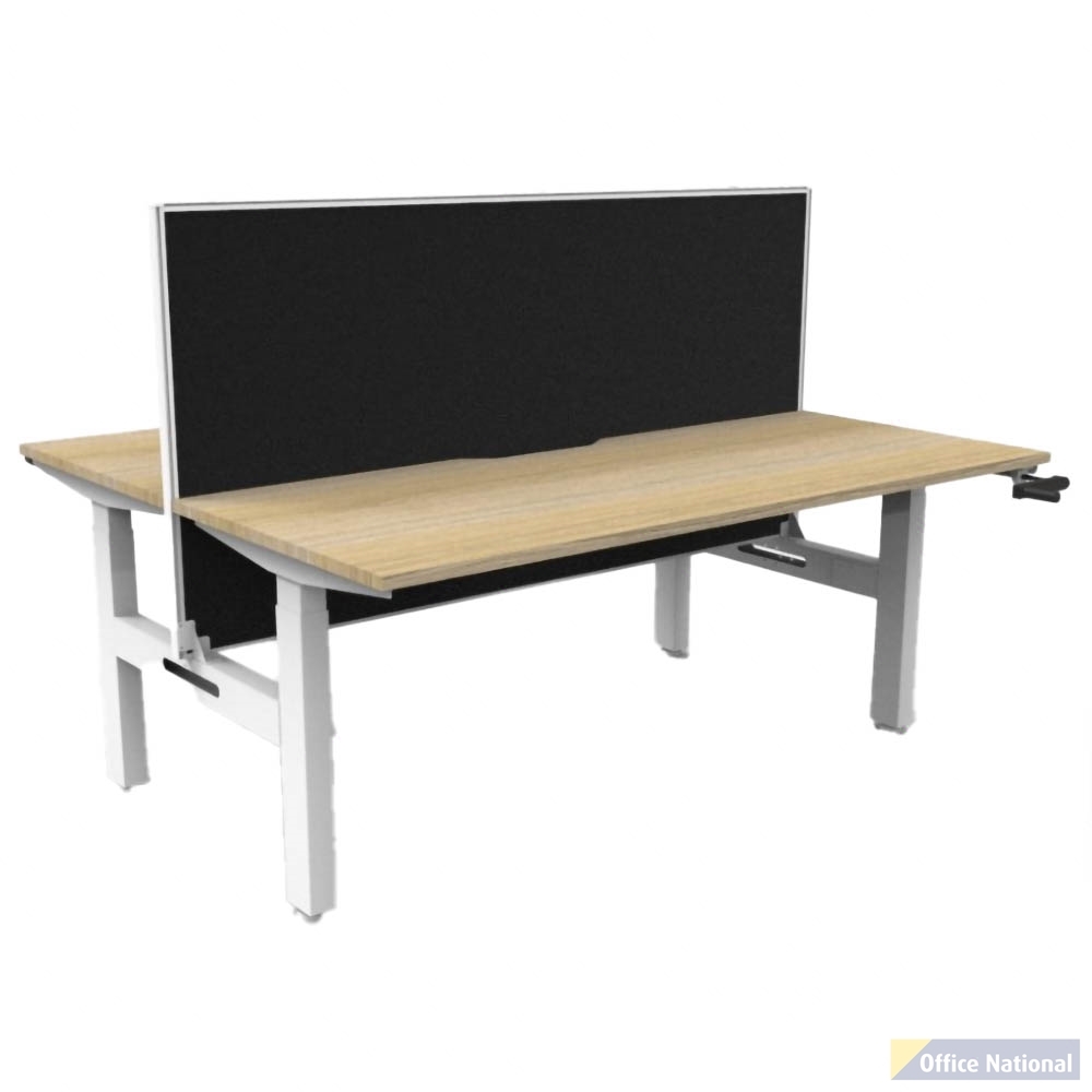 RAPIDLINE BOOST CRANK BACK TO BACK WORKSTATION WITH SCREEN 1800 X 1500 X 705MM NATURAL OAK TOP AND WHITE SATIN FRAME