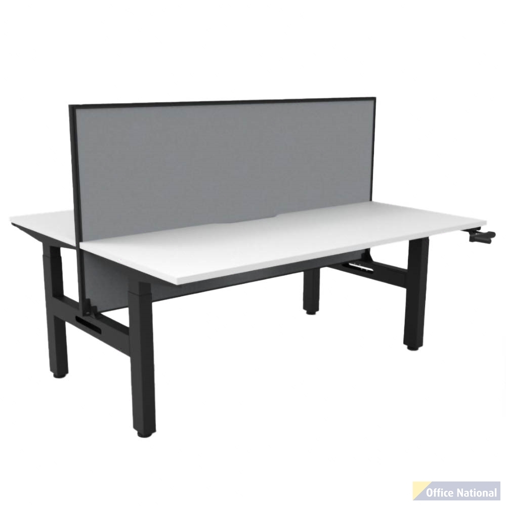 RAPIDLINE BOOST CRANK BACK TO BACK WORKSTATION WITH SCREEN 1800 X 1500 X 705MM NATURAL WHITE TOP AND BLACK SATIN FRAME