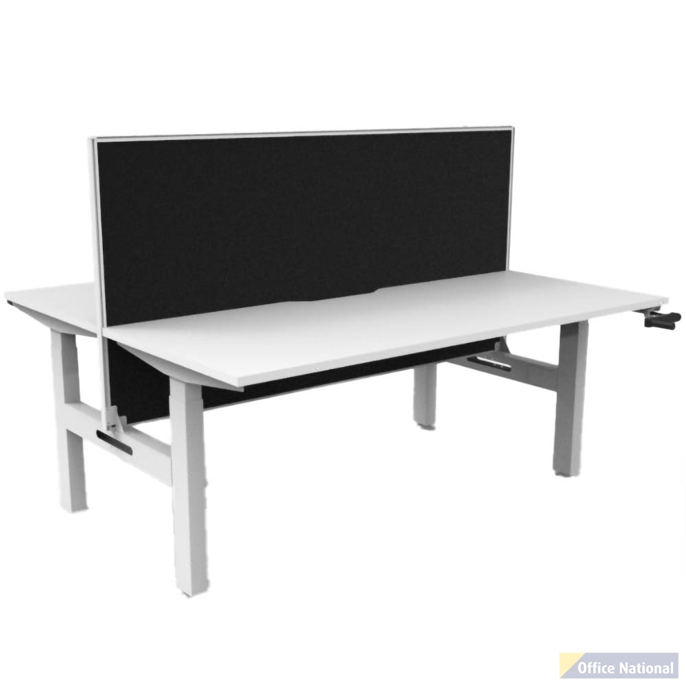 RAPIDLINE BOOST CRANK BACK TO BACK WORKSTATION WITH SCREEN 1800 X 1500 X 705MM NATURAL WHITE TOP AND WHITE SATIN FRAME