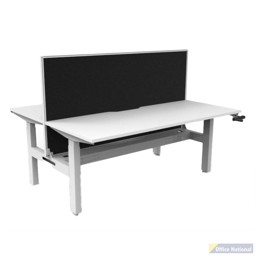 RAPIDLINE BOOST CRANK BACK TO BACK WORKSTATION WITH CABLE TRAY AND SCREEN 1200 X 1500 X 705MM NATURAL WHITE TOP AND WHITE SATIN FRAME