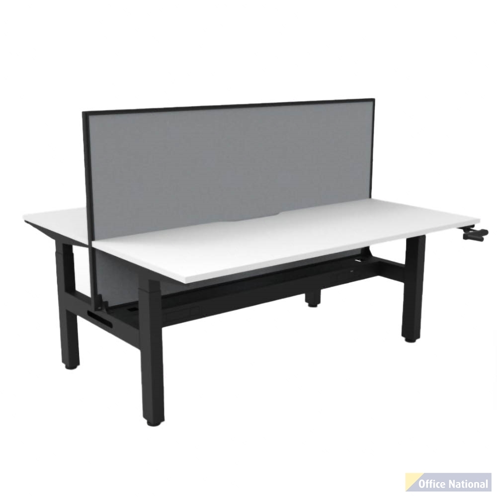 RAPIDLINE BOOST CRANK BACK TO BACK WORKSTATION WITH CABLE TRAY AND SCREEN 1800 X 1500 X 705MM NATURAL WHITE TOP AND BLACK SATIN FRAME