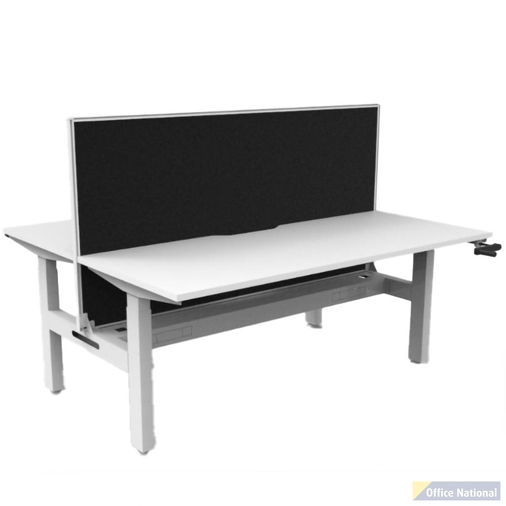 RAPIDLINE BOOST CRANK BACK TO BACK WORKSTATION WITH CABLE TRAY AND SCREEN 1800 X 1500 X 705MM NATURAL WHITE TOP AND WHITE SATIN FRAME