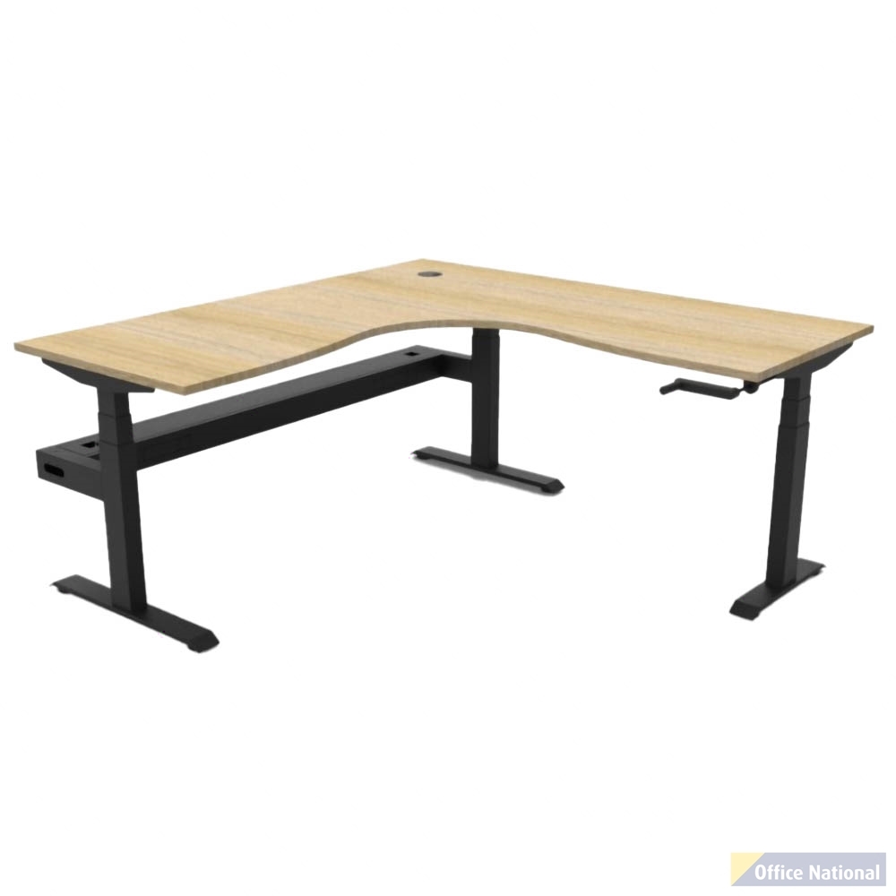 RAPIDLINE BOOST CRANK CORNER WORKSTATION WITH CABLE TRAY 1500 X 1500 X 750MM NATURAL OAK TOP AND BLACK SATIN FRAME