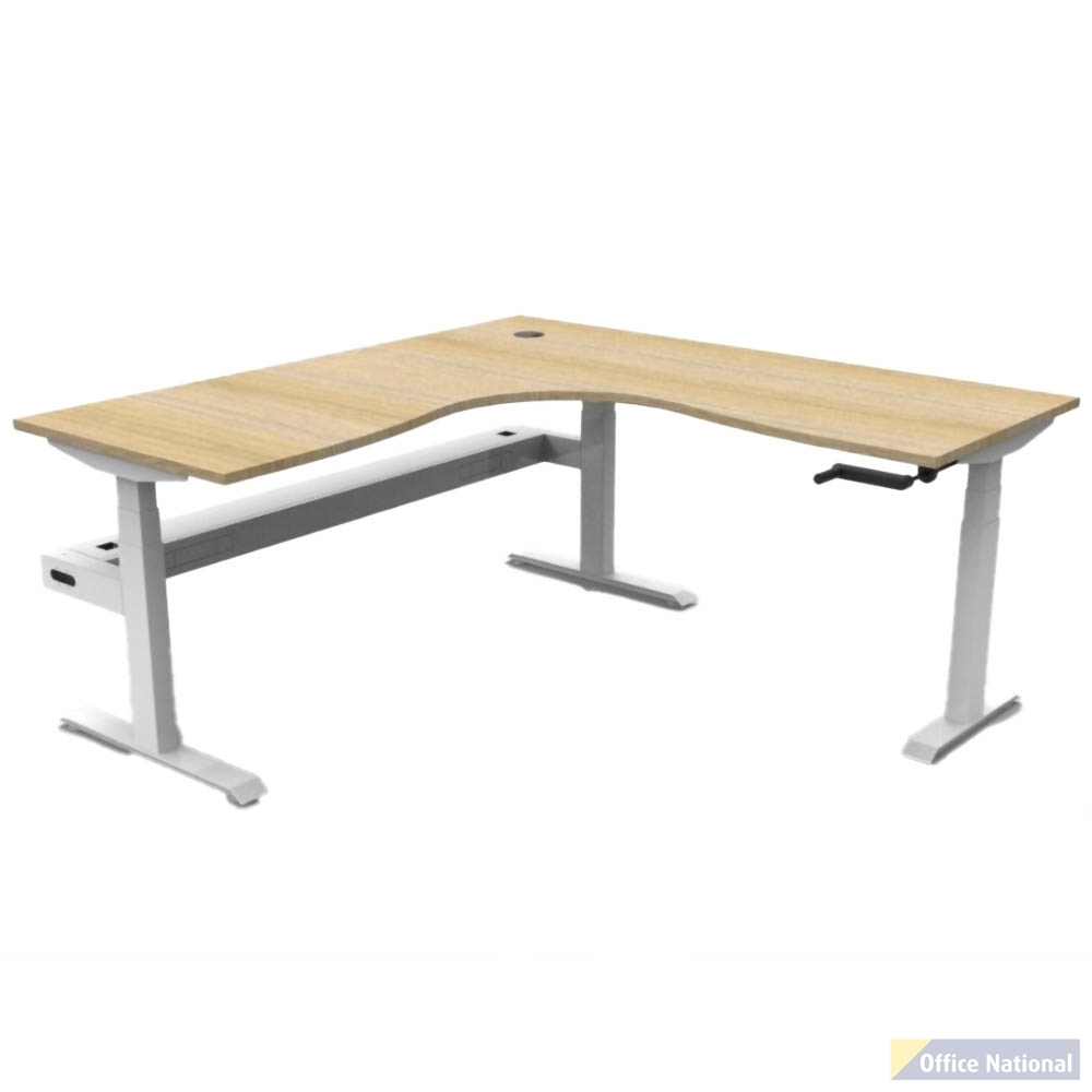 RAPIDLINE BOOST CRANK CORNER WORKSTATION WITH CABLE TRAY 1500 X 1500 X 750MM NATURAL OAK TOP AND WHITE SATIN FRAME