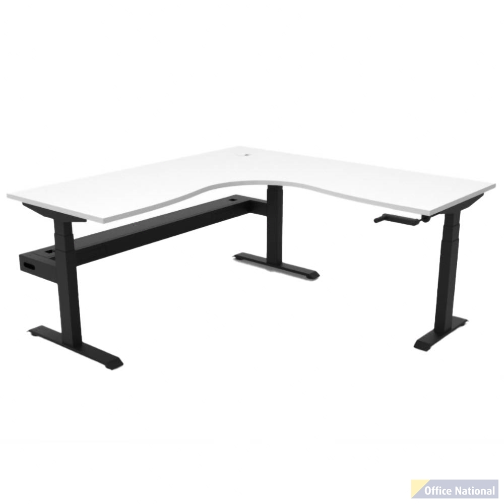 RAPIDLINE BOOST CRANK CORNER WORKSTATION WITH CABLE TRAY 1500 X 1500 X 750MM NATURAL WHITE TOP AND BLACK SATIN FRAME