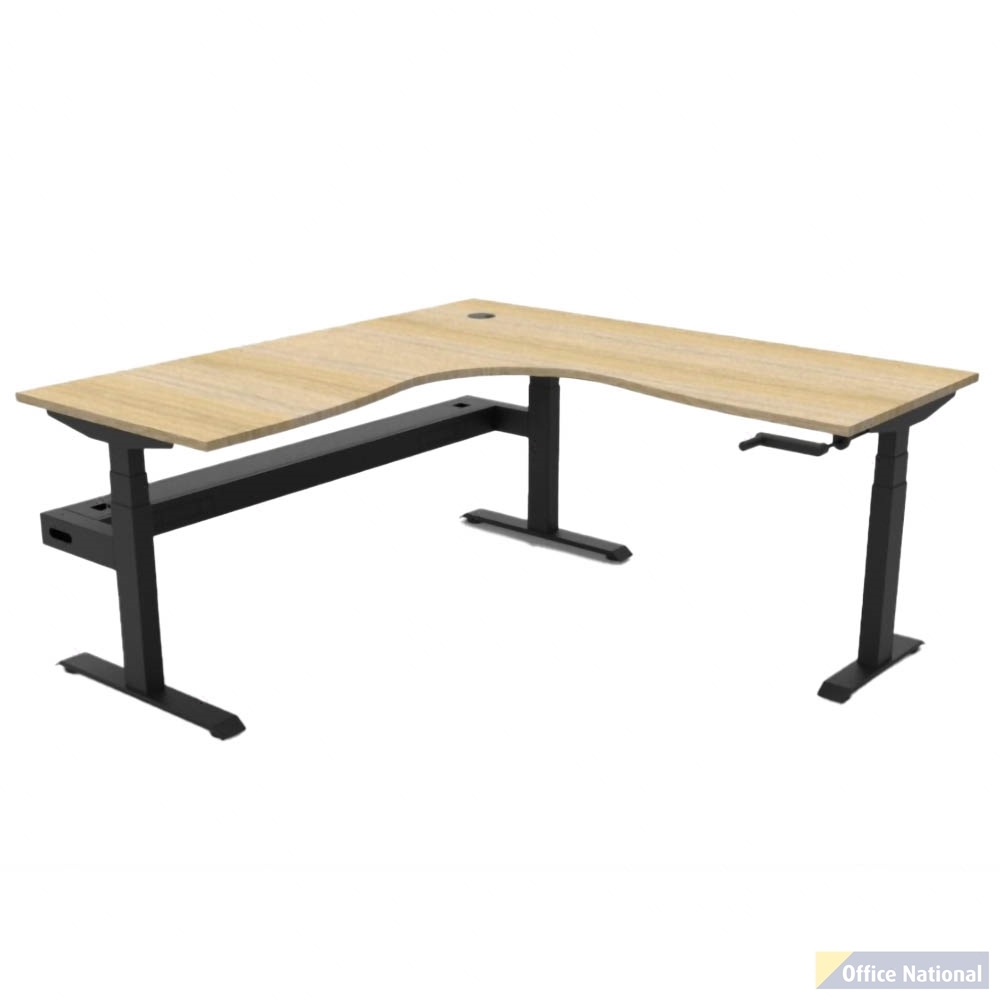 RAPIDLINE BOOST CRANK CORNER WORKSTATION WITH CABLE TRAY 1800 X 1500 X 750MM NATURAL OAK TOP AND BLACK SATIN FRAME