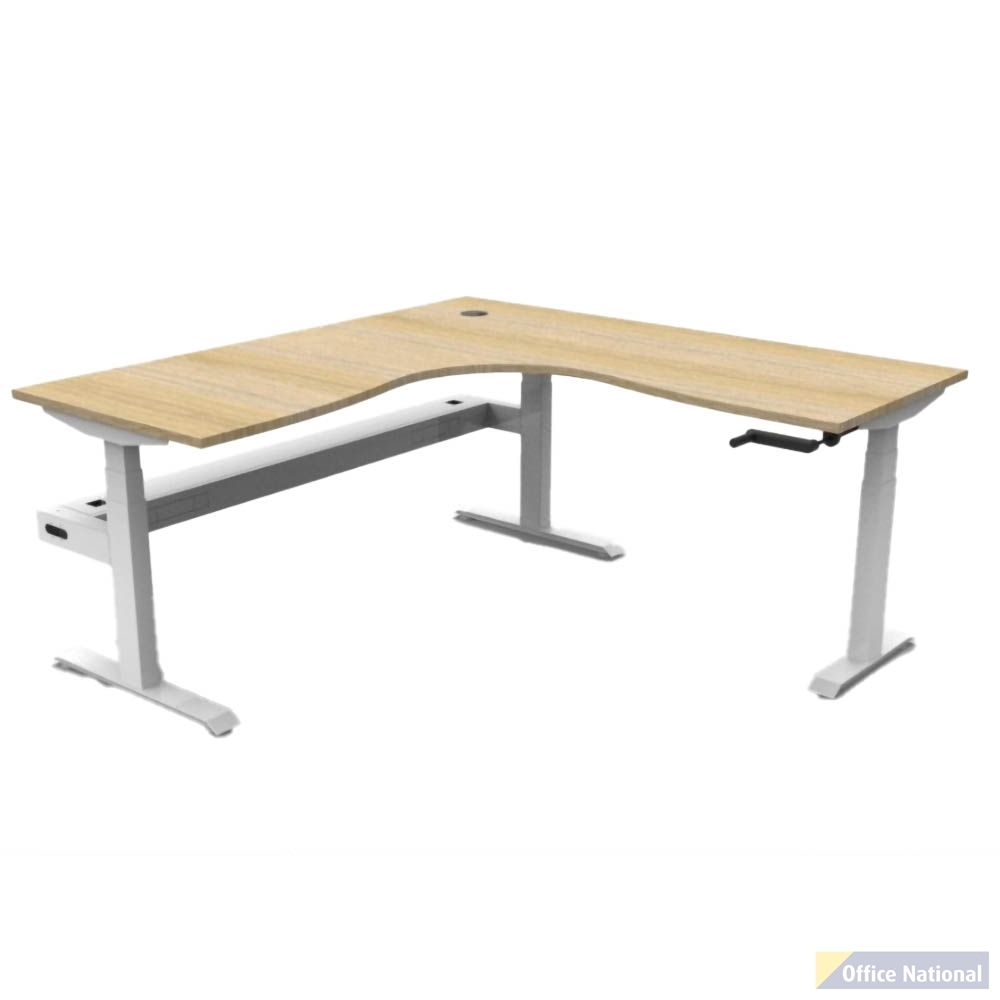 RAPIDLINE BOOST CRANK CORNER WORKSTATION WITH CABLE TRAY 1800 X 1500 X 750MM NATURAL OAK TOP AND WHITE SATIN FRAME