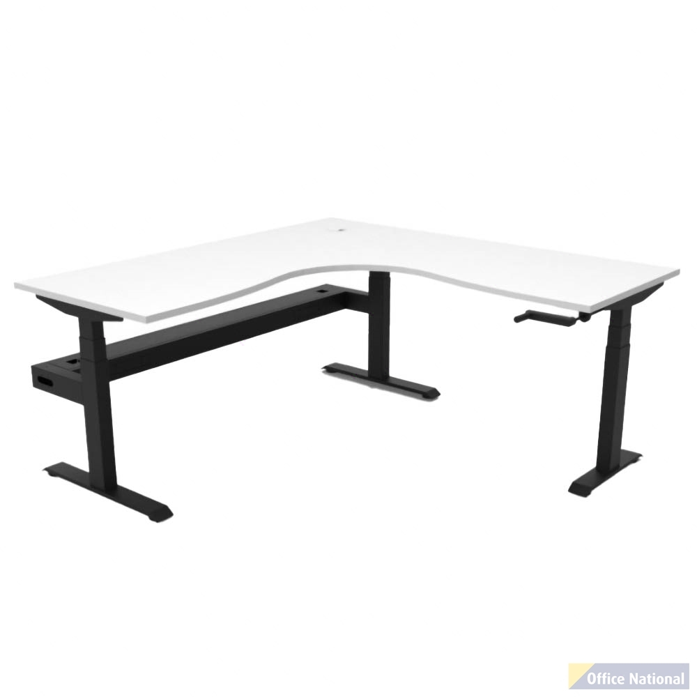 RAPIDLINE BOOST CRANK CORNER WORKSTATION WITH CABLE TRAY 1800 X 1500 X 750MM NATURAL WHITE TOP AND BLACK SATIN FRAME