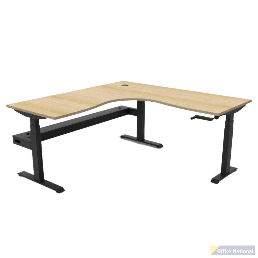 RAPIDLINE BOOST CRANK CORNER WORKSTATION WITH CABLE TRAY 1800 X 1800 X 750MM NATURAL OAK TOP AND BLACK SATIN FRAME