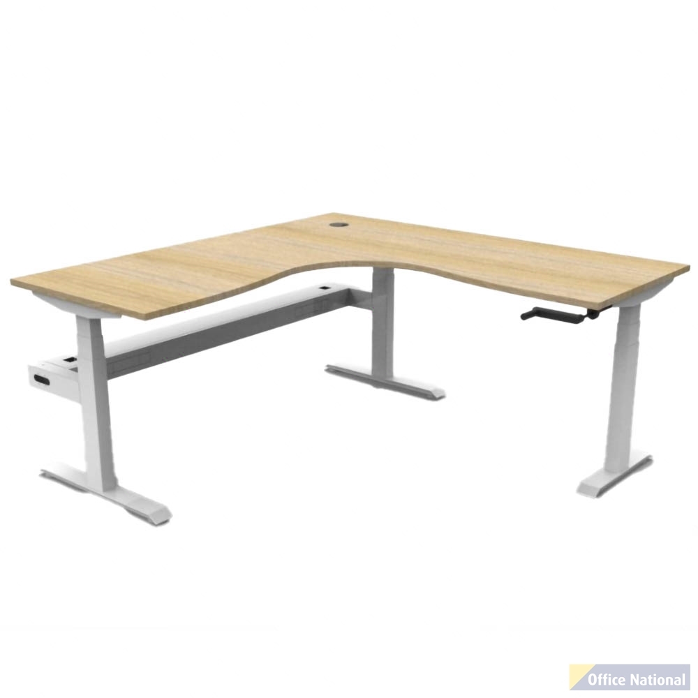 RAPIDLINE BOOST CRANK CORNER WORKSTATION WITH CABLE TRAY 1800 X 1800 X 750MM NATURAL OAK TOP AND WHITE SATIN FRAME