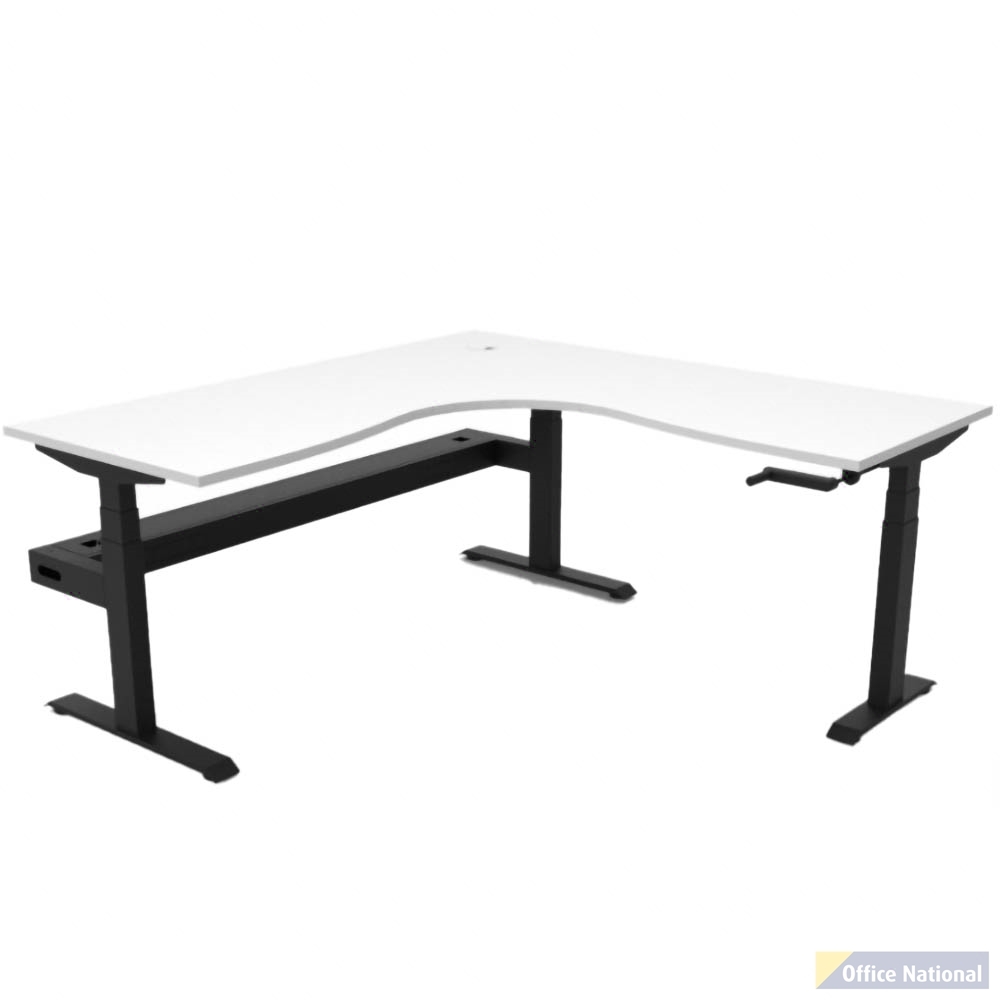 RAPIDLINE BOOST CRANK CORNER WORKSTATION WITH CABLE TRAY 1800 X 1800 X 750MM NATURAL WHITE TOP AND BLACK SATIN FRAME